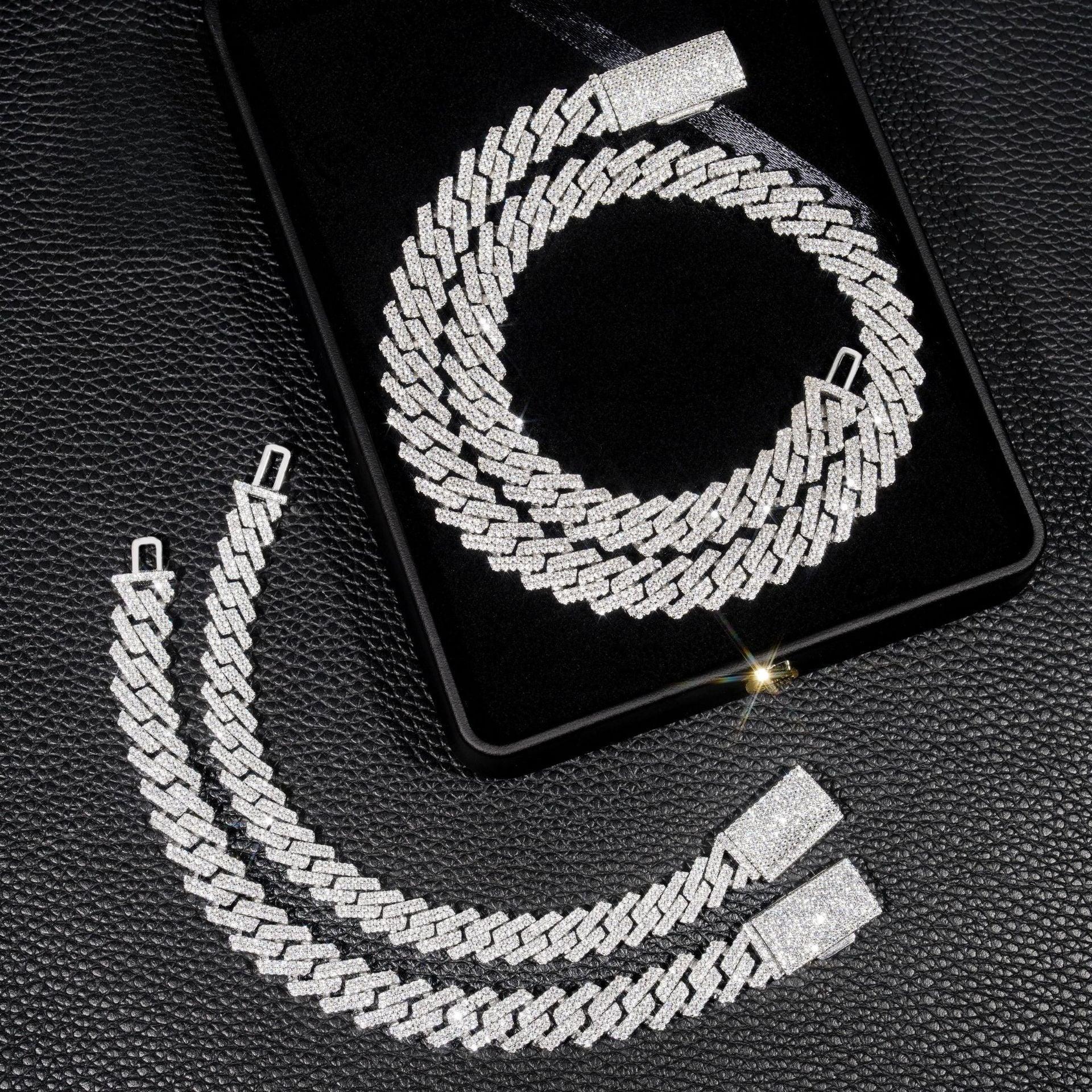 12mm Iced-Out Moissanite Cuban Link Chain – S925 Sterling Silver -Cut Hip Hop Streetwear Necklace - CaratixJewelry